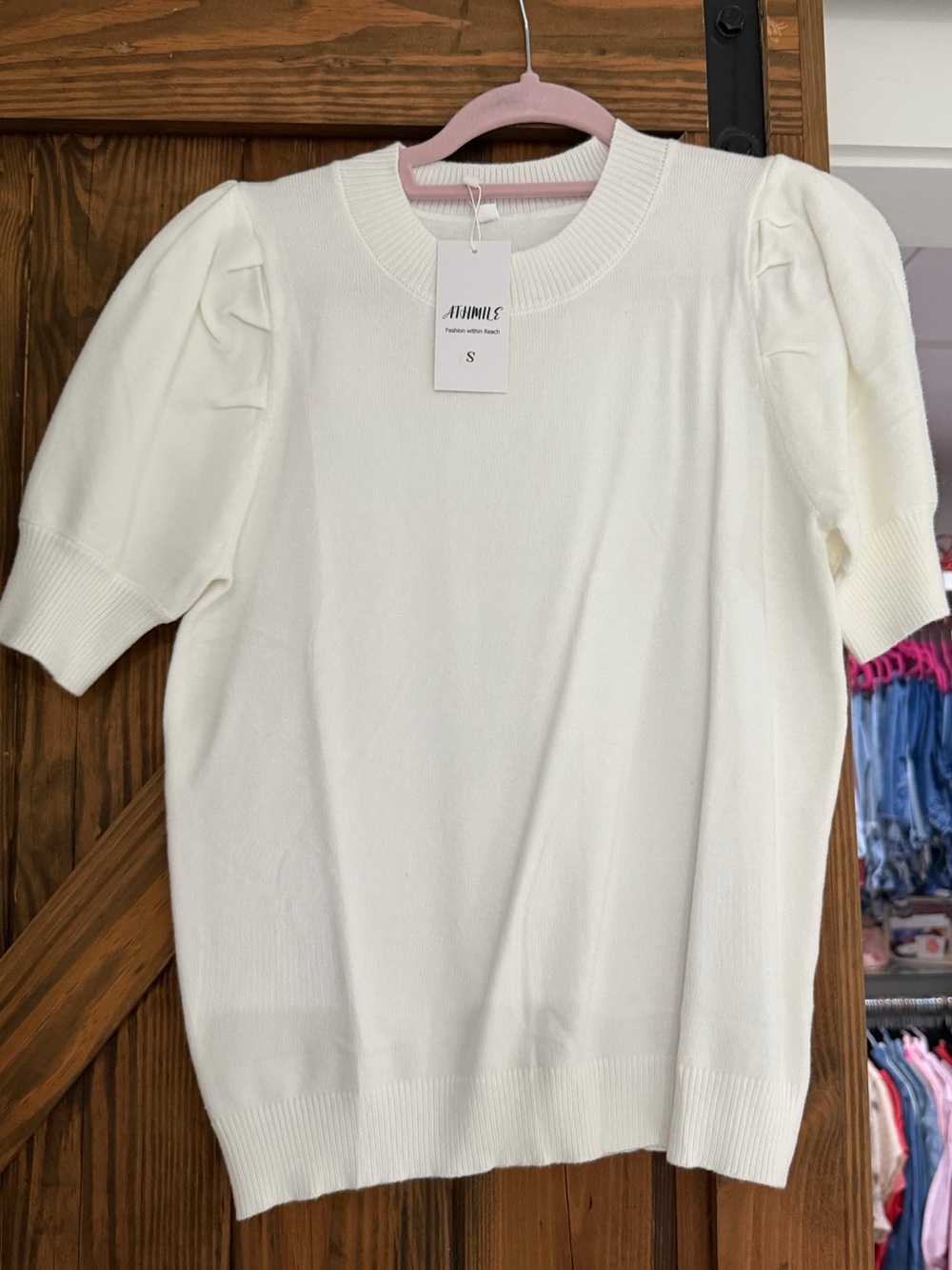 White Puff Sleeve short sleeve sweater❤️ NWT Size small